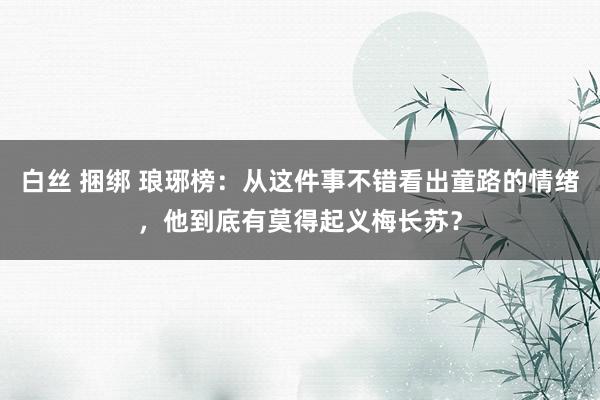 白丝 捆绑 琅琊榜：从这件事不错看出童路的情绪，他到底有莫得起义梅长苏？