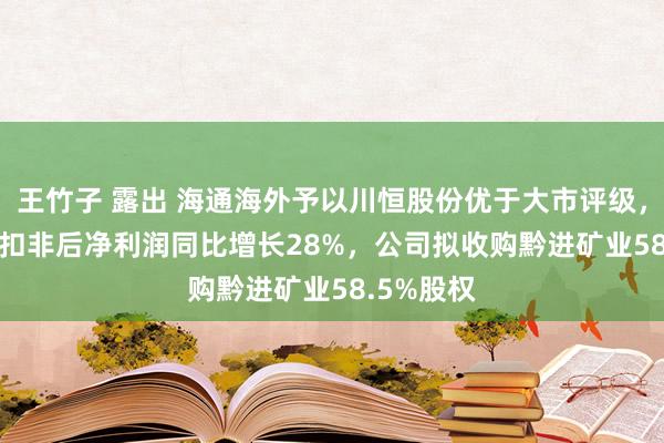 王竹子 露出 海通海外予以川恒股份优于大市评级，2024H1扣非后净利润同比增长28%，公司拟收购黔进矿业58.5%股权